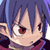 Pixelated anime-style character face with purple hair and brown eyes, static single-frame image on transparent background.