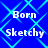 Blue background with cyan diamond lattice pattern and white text reading "Born Sketchy" in four identical quadrants.