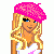 Pixel art of a blonde woman in pink attire holding a handbag, with partial text reading 'Princess' and a star symbol.