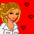 A static contact sheet of a 5x4 grid showing multiple frames from an animated AIM buddy icon featuring pixelated cartoon characters and repeated text on a red background with heart symbols.