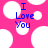 Pink background with white circles and blue text reading "I Love You" in a pixelated style.