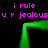 Green neon square frame with pink pixelated text 'i rule u r jealous' repeated four times on black background.