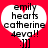 Red background with two identical white heart-shaped speech bubbles containing black text and a smiley face.