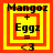Four identical pixelated icons display "Mangoz + Eggz = <3" with layered red and yellow squares, each icon featuring a distinct square border pattern.
