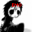 Two side-by-side pixelated images of a character with long dark hair, large black eyes, and a white face, one with red text above the head.