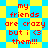 Pixelated text reads 'my friends are crazy but i <3 them!!!' on a yellow and blue checkered background with star-shaped patterns.