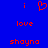 Blue background with red pixelated text and symbols arranged in a : two 'i' characters, a heart symbol, 'love', and 'shayno'