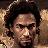 Pixelated static image of a person with dark curly hair and facial features, rendered in low-resolution 256x256 pixels with visible dithering and color blending.