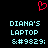 Red pixelated heart symbol above light blue text reading DIANA'S LAPTOP &amp;#9829; on black background.