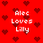 Red background with dark red pixelated hearts and white text reading "Alec Loves Lilly" in four identical sections.