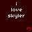 Dark red background with repeated white text 'i love skyler' and red heart symbols in a pattern