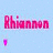 Pixelated pink text 'Rhiannon' appears above small purple hearts on a light blue background, with variations in heart count across frames.