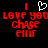 Red pixelated text on black background with white heart symbol above 'LOVE YOU' and 'Chase Emir' below, two identical side-by-side versions of the same design.