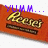 Animated sequence showing a Reese's Peanut Butter Cup wrapper with changing purple text overlays.