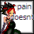 A 3x2 contact sheet of pixel art frames showing a gothic-style character with red hair and black horns, each frame displaying different text fragments in glitchy multicolor font.