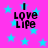 A static image with a bright pink background filled with light blue stars and the text "I Love Life" in black pixelated font.