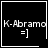 Four black square with white borders display 'K.-Abramo' text and '=]' emoticon; top-right has a heart symbol, bottom-right has a starburst symbol