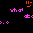 A static pixel art image with a black background, featuring an orange heart symbol and scattered pink text fragments.
