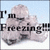 Pixelated image of a light gray cartoon character with closed eyes and rounded features, set against a light blue background with text overlay.
