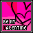 Pixelated pink and red heart shapes with 'BE MY VALENTINE' text, animated through color shifts in the word 'VALENTINE'.