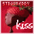 Animated strawberry icon with 'STRAWBERRY' text at top and 'kiss' text below, showing sequential mouth movement from closed to open.