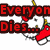 Pixelated red text reads "EveryonEven Dies... Hello Kitty" over a white background with red and yellow accents. The image contains visible pixelation artifacts.