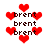 Red heart shapes and repeated 'brent' text in pixelated style across with varying heart positions