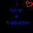 Blue pixelated text 'i love u madison' on black background with red heart symbol above 'i'