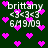 Pixelated green background with pink hearts and white text reading 'brittany <3<3<3 6/19/09' in four identical arrangements.