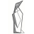 Pixelated grayscale figure in profile view holding a long object, standing against a plain white background.