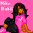 Pixel art character in pink outfit with white heart, black hair, and brown skin seated on a pink background with text variations.