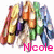 Pixelated image of a character with multicolored hair and clothing, featuring pink text reading "Neole" at the bottom.