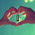 Animated sequence of hands forming a heart shape with text changing from 'I' to 'LOVE' to 'YOU' against a teal background with yellow speckles.
