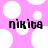 Pixelated text 'nikiha' on pink background with white circles, two identical instances side-by-side.