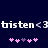 Pixelated text 'bisten<3bisten<3' in white on dark blue background with two of pink and purple heart symbols below