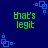 Blue background with green text reading 'that's legit' and blue square pixel art elements scattered across the image.