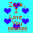 Pixelated blue background with red text reading "Zack, I Love You !!!!!!!!!" and scattered purple hearts.