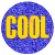 Three circular blue icons with yellow text reading COOL, each showing distinct color variations in the lettering.