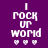 Pixelated text "I ROCK UP WORD" in white on purple background with three white hearts below, animated red bars shift across the text horizontally.