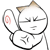 Animated cartoon character with light brown hair, closed eyes, and a small nose; one ear has red spiral symbol while holding triangular object.