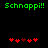 Green 'Schnappi!!' text spans top of black background; red heart shapes shift horizontally in two below
