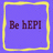 Purple square with yellow border containing text variations of 'Be hEPI' and 'B EPI', some with red heart symbol replacing space between B and EPI.