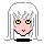 Pixel art icon of a character with white hair, yellow eyes, and pink skin against gray background.