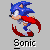 Four pixelated Sonic the Hedgehog animation frames arranged in a 2x2 contact sheet with gray background, each showing running pose variations and red motion trails.