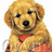 Pixelated golden retriever puppy holding a basketball on orange background with text "puppies & basketball = LIFE! KARA#13"