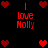 Red pixelated text 'I Love Nolly' surrounded by red heart icons on a black background, with multiple identical arrangements of hearts and text.