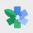 Pixelated flower-like icon with four green and blue petals arranged in a cross pattern on a light gray background.