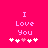 Pixelated pink text "I Love You" on bright pink background with five white and one pink heart symbols below.