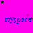 four and four of blue 'myspace' text on a bright pink background, with scattered black and purple stars above each text element