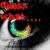 A close-up of a large, stylized eye with rainbow-colored iris and black pupil against dark background.